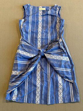Abito Linen Cotton Striped Wrap Tie Dress Blue White Size 40 (approx. US 8)